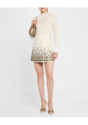 Sheyla Beaded Straight Wool Mini Skirt