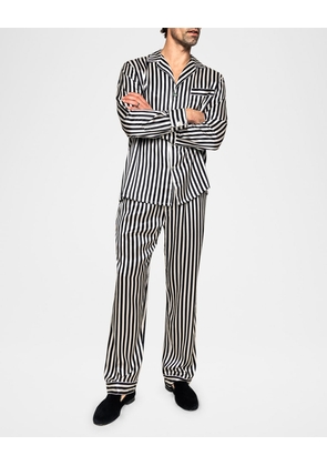 Men's Mulberry Silk Bengal Stripe Long Pajama Set