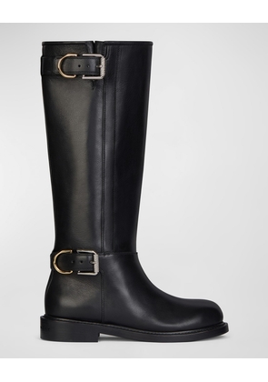 Voyou Leather Buckle Tall Moto Boots