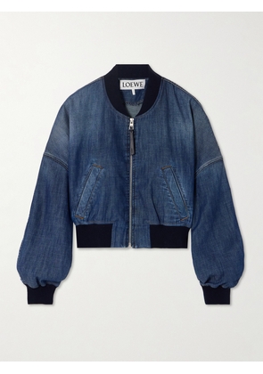 Loewe - Leather-trimmed Cropped Denim Bomber Jacket - Blue - FR32,FR34,FR36,FR38,FR40,FR42,FR44