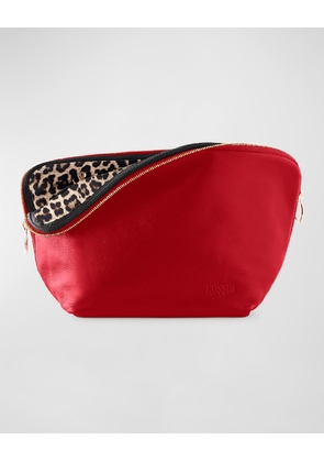 Vacationer Leather Makeup Bag, Red/Leopard