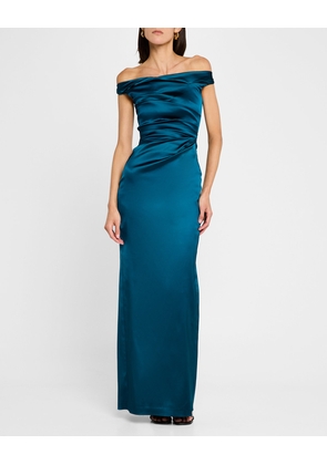 Off-The-Shoulder Draped Stretch Satin Duchesse Gown