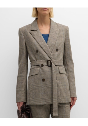 Belted Plaid Houndstooth Blazer