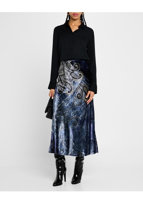 Sevilla Bandana-Print Velvet Midi Skirt