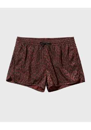 Men's Quick-Dry Satin Twill Leopard-Print Swim Shorts