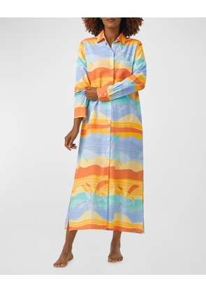 Botanical-Print Cotton Poplin Maxi Shirtdress