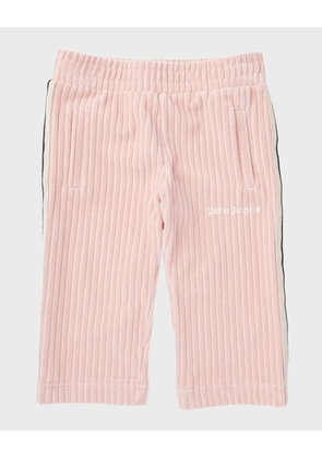 Girl's Ribbed Logo-Print Track Pants, Size 3M-3