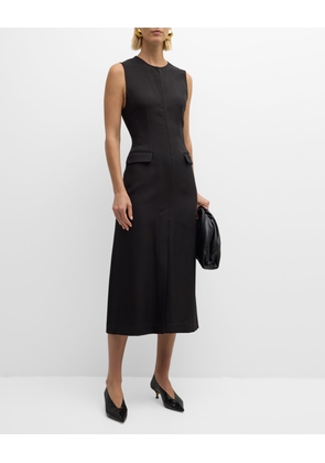 Tailored Viscose-Wool Twill Midi Dress