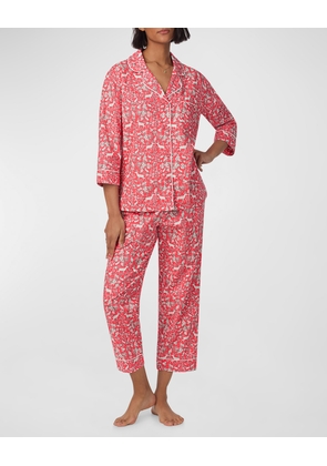 Cropped Floral-Print Poplin Pajama Set