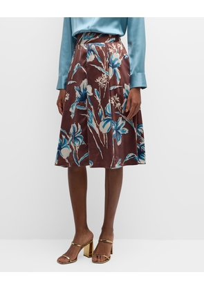 Shelley Pleated Floral-Print Midi Skirt