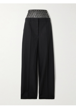 Stella McCartney - Crystal-embellished Tulle-paneled Wool Wide-leg Pants - Black - IT36,IT38,IT40,IT42,IT44,IT46,IT48