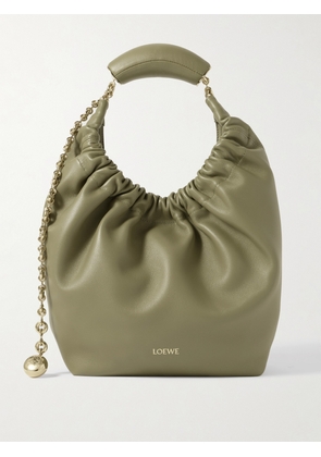 Loewe - Squeeze Small Chain-embellished Gathered Leather Tote - Green - One size