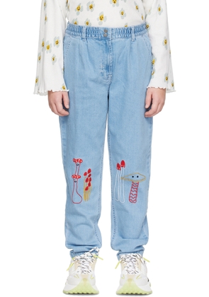 Stella McCartney Kids Blue Mushroom Embroidery Jeans