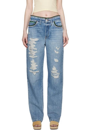 FRAME Blue Julia Sarr-Jamois Edition Baggy Low Rise Straight Jeans