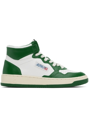 AUTRY White & Green Medalist Mid Bicolor Sneakers