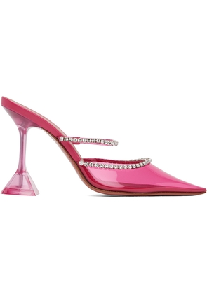 Amina Muaddi Pink Gilda Glass 95 Mules