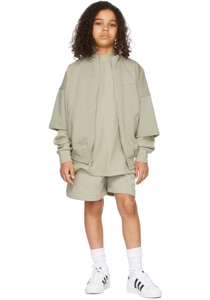 Fear of God ESSENTIALS Kids Green Waffle Mock Neck Long Sleeve T-Shirt