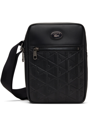 Lacoste Black Leather Monogram Print Satchel Bag