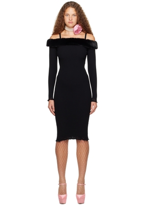 Blumarine Black Faux-Fur Midi Dress