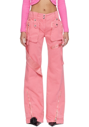 Blumarine Pink Garment-Dyed Denim Cargo Pants