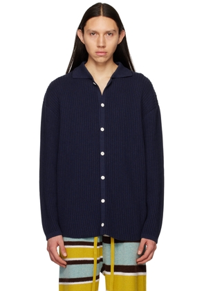 The Elder Statesman Navy Blanket Stitched Shirt