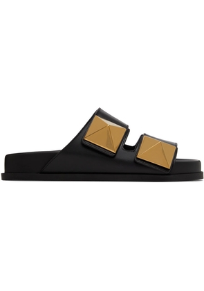 Valentino Garavani Black One Stud Flat Sandals