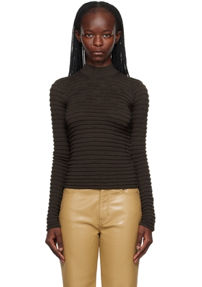 FRAME Brown Smocked Turtleneck