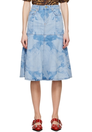 GANNI Blue Flared Denim Midi Skirt