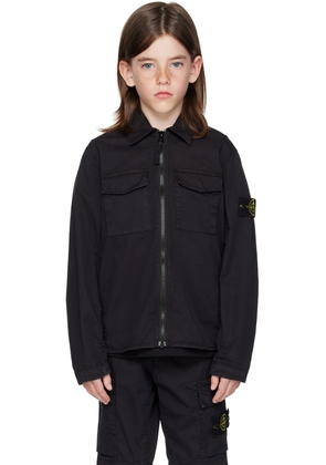 Stone Island Junior Kids Black Garment-Dyed Shirt