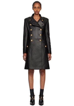 Balmain Black Double-Breasted Leather Coat