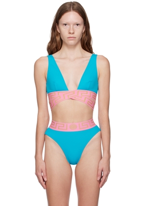 Versace Underwear Blue Greca Border Bikini Top