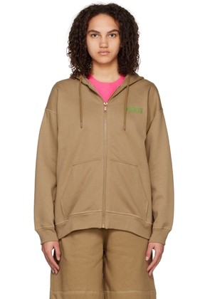 GANNI Tan Oversized Zip Hoodie