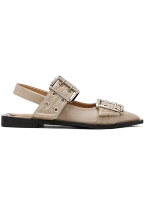 GANNI Taupe Feminine Buckle Ballerina Flats