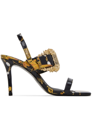 Versace Jeans Couture Black & Gold Emily Baroque Heeled Sandals