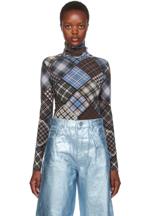 GANNI Blue & Brown Printed Turtleneck