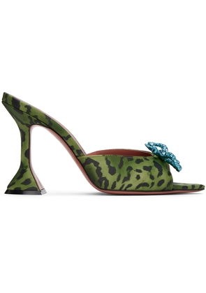 Amina Muaddi Green & Black Rosie Slipper Heeled Sandals