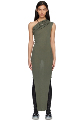 Rick Owens Green Ribbed One Shoulder Maxi Dress