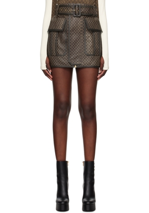 Balmain Brown Monogram Leather Miniskirt