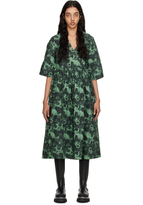 GANNI Green Printed Midi Dress