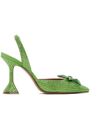 Amina Muaddi Green Crystal Rosie Sling Heels