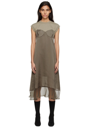 sacai Khaki Paneled Midi Dress