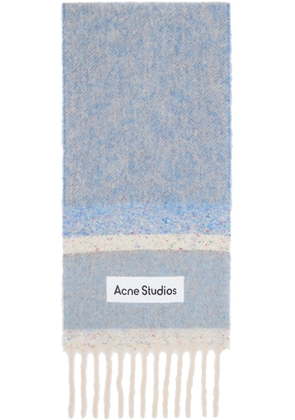 Acne Studios Blue Fringed Logo Scarf