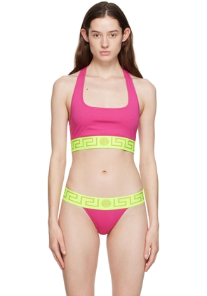 Versace Underwear Pink & Green Greca Border Sports Bra