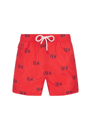 Kiton Red Swim Shorts With All-over Logo