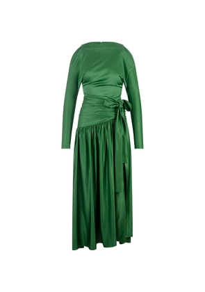 Paco Rabanne Green Satin Long Dress With Bow