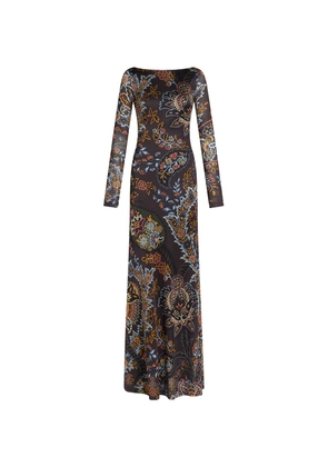 Etro Black Jersey Long Dress With Paisley Print