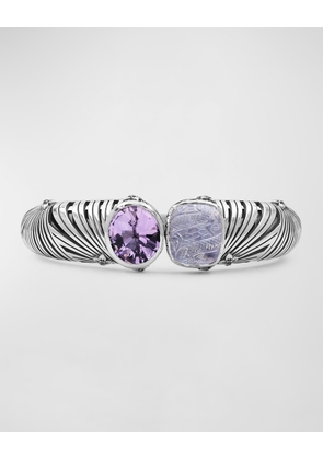 Amethyst, Quartz and Mother-of-Pearl Open-Close Bangle in Sterling Silver