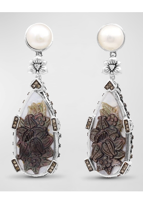 Mother-of-Pearl Earrings with Champagne Diamonds in Sterling Silver