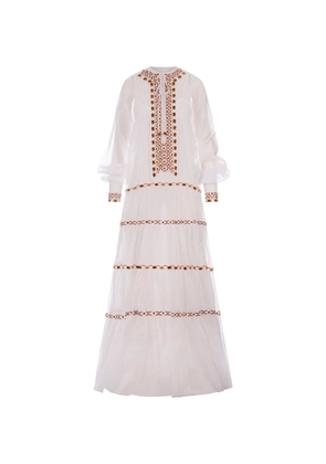 Ermanno Scervino White Muslin Long Dress With Ethnic Embroidery