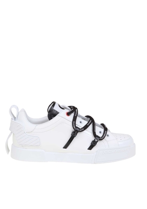 Dolce & Gabbana Portofino Sneakers In Calfskin And White Paint